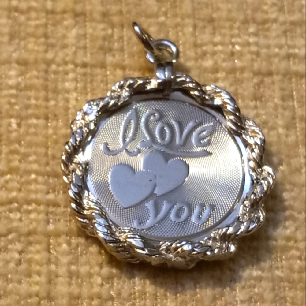 Rhodium Plated Sterling Silver "I Love You" Pendant